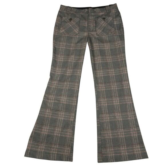 Free People Glen Plaid Flare Trouser Pants Gray Black Red Y2K Academia Size 10 - Picture 1 of 10